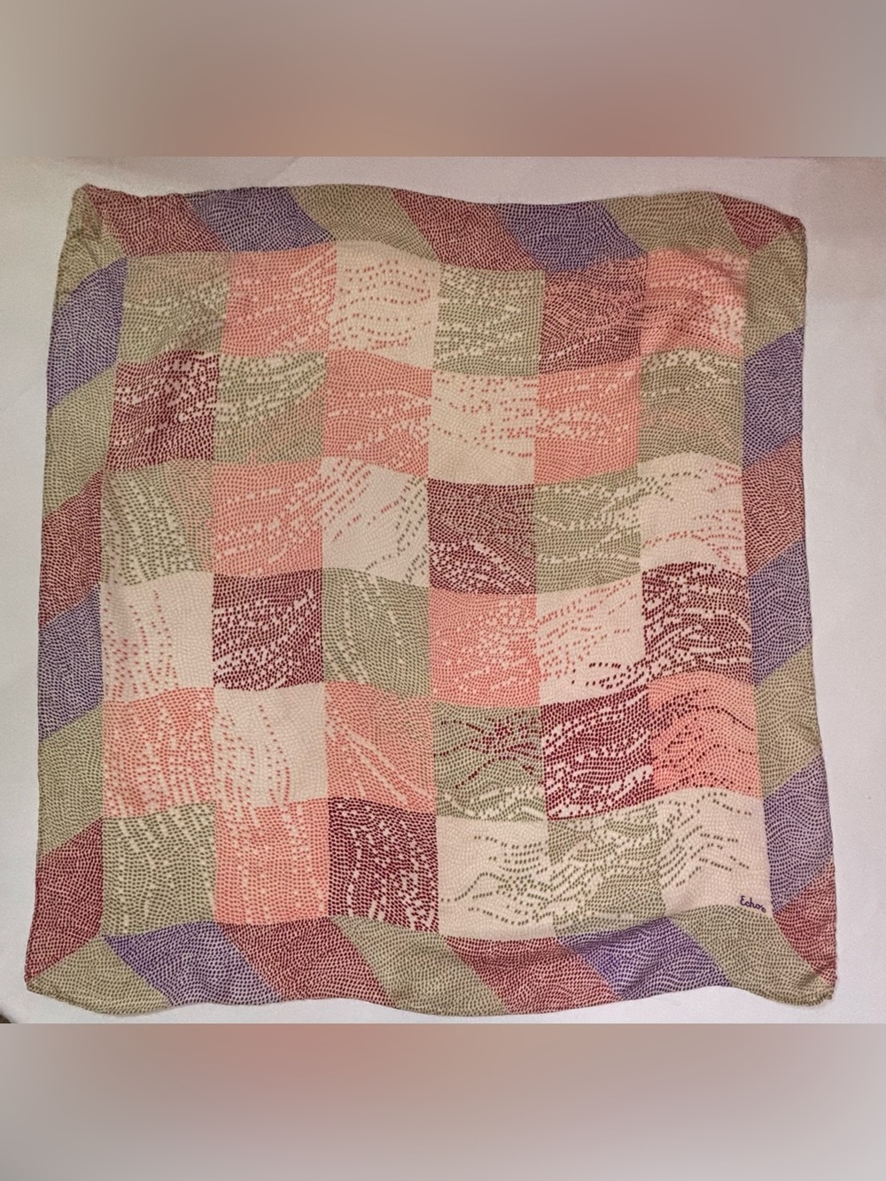 Echo Patchwork Scarf - Pink, Green, Purple, Cream